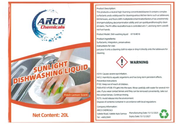 Arco Sunlight Dishwashing Liquid 20Litres ARCO-DWL